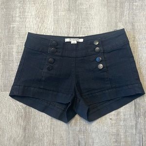 Black button jean shorts